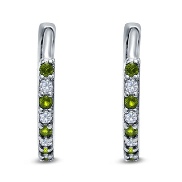 Half Eternity Hoop Earrings Round Simulated Peridot Cubic Zirconia 925 Sterling Silver (16mm)